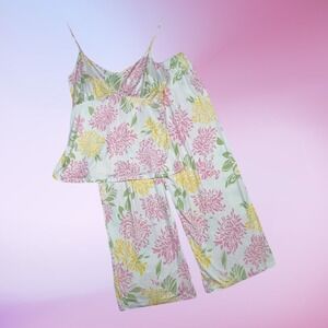 CRUZ‎ NATORI Women Pajama Set 2pc Babydoll Top PJ Pants Med Floral Pink Green